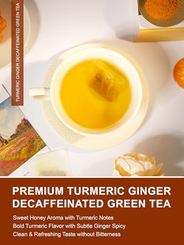 Image of TeeLux Ginger Turmeric Decaf Green Tea, Smooth Taste, Honey Aroma, 100 ct