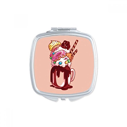 Miroir carré maquillage compact au motif donut chocolat pour retouches nomades