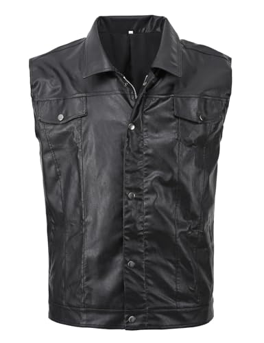 Image of Men's Zipper PU Faux Leather Sleeveless Waistcoat Motorcycle Biker Vest Jacket