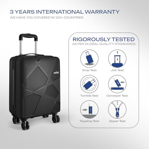 Image of Safari Pentagon Pro 8 Wheels Cabin Trolley Bag Polypropylene Hard Case, 360º Wheeling Carry on Luggage for Men & Women, Suitcase for Travel, Black, 55 cm