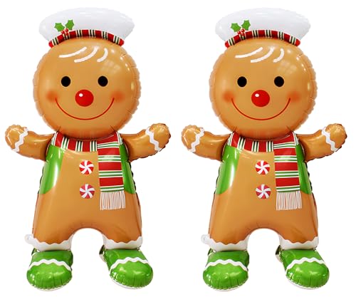 USPOINT 2pcs 61" Large Size Standing Gingerbread Man Foil Balloon, For Christmas Decoration, Christmas Tree Decoration and Xmas Party Supplies, Birthday Party Photo Booth Props
