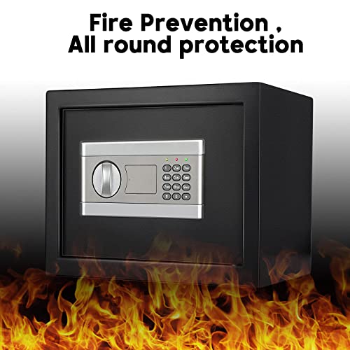 1.2 Cub Fireproof and Waterproof Safe Box, Digital Combination Lock Security Safe Box with Keypad LED Indicator, Home Safe for Cash Jewelry Guns Money Safe Cabinet (Black)