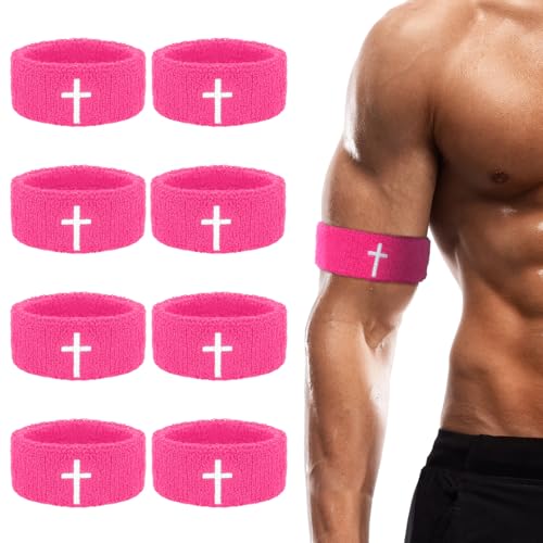 Zeyune 8 Pack Cross Bicep & Wristbands for Sports, Pink