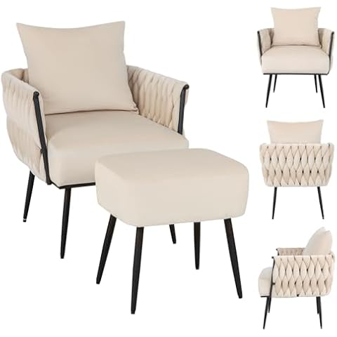 Fauteuil COSTWAY Scandinave avec Tabouret Cover