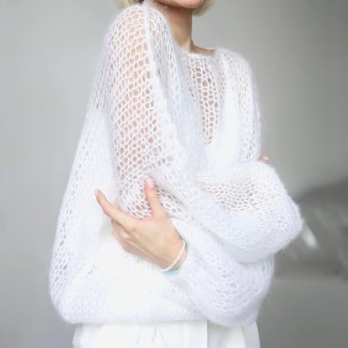 Taovk Lightweight Sheer Women Sweaters Netted Crochet Knit Loose Outerwear Sheer Womens Pullover thumb #2