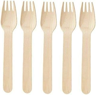 Pack of 100 Disposable Wooden Cutlery Forks Set Biodegradable Eco Friendly 100% Birch Wood-Sturdy, Christmas, Parties, BBQ, Picnic,s Birthdays, Wedding (100)