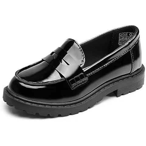 CCVON Girls Dress Shoes Chunky Loafers for Girl Platform Penny Loafers School Uniform Slip On Shoes Black Size9 Cover