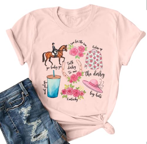 Horse Racing T-Shirt for Women Horses lover Shirts Graphic Short Sleeve Top