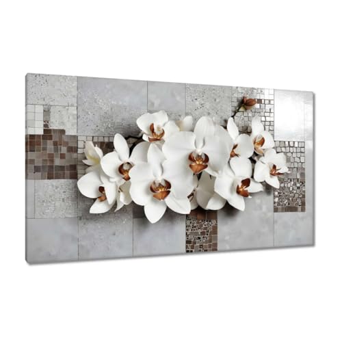 Tableau peinture sur toile orchidées blanches mosaïque 120x70