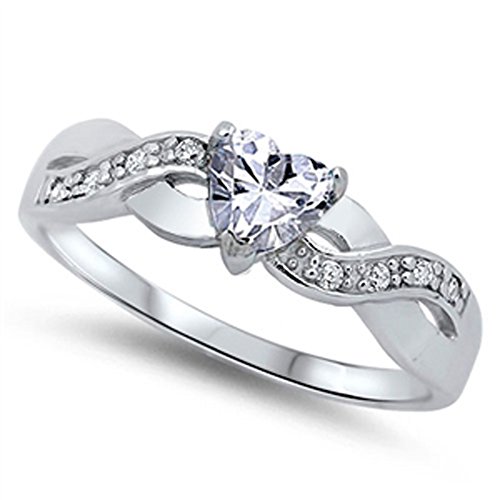 Women's Heart Infinity Knot Band Promise Ring .925 Sterling Silver Size 7