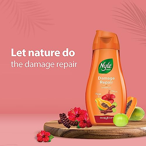 Image of Nyle Naturals Damage Repair Shampoo, With Papaya, Hibiscus and Shikakai, Gentle & Soft Shampoo, pH Balanced and Paraben Free, For Men and Women, 90ml
