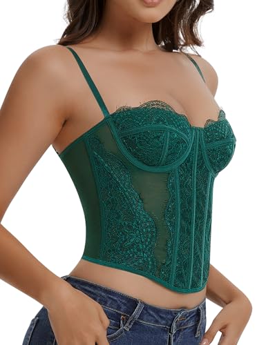 Image of Lace Corset Tops for Women Sexy Going Out Bustier Top Sleeveless Adjustable Straps Crop Tops with Back Hooks