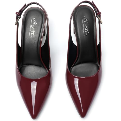 Image of Mostrin Kitten Heels for Women Pointed Toe Pumps Patent Leather Low Heel Slingback Heels with Buckle Dress Shoes for Dating Party Working