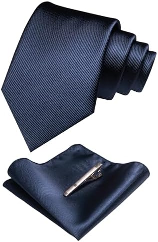 JEMYGINS Solid Color Formal Necktie and Pocket Square Tie Clip Sets for Men
