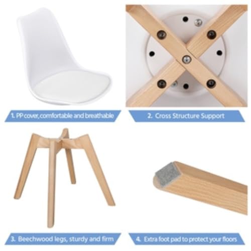 Image of Creative Modern Scandinavian Dining Chair Ergonomic Molded seat with Wooden Legs Perfect Blend of Style and Comfort for Dining or workspace use. | (Pack of 1) (White)