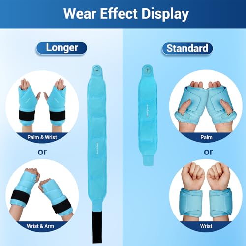 Image of Comfytemp 24.5 inch Extra Long Wrist Ice Pack Wrap for Carpal Tunnel Relief, FSA Eligible HSA, Reusable Gel Wrist Brace Hot Cold Compress for Hand Forearm Pain, arthritis, Injuries, Recovery Item, 2 Packs