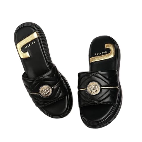 JATAREA Platform Women Sandal - Round Open-Toe Leather Summer Sandals for Women
