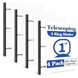 INFUN 1 Inch Telescoping 3 Ring Binder - 4PCS-White, Flexible Binders with Customizable Front Cover and Clear Catalog Pocket, Holds 8.5x11 inch Paper