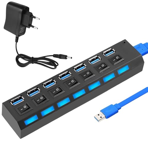 Hub dati USB 3.0 a 7 porte, hub dati USB 3.0 multiplo con cavo esteso da 60 cm,...