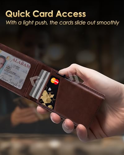 Image of QLD Wallet for Men - RFID Blocking [Functional & Practical] Bifold Slim Minimalist Credit Card Holder Pop Up Metal Case with Cash Slot, Front Pocket with ID Window, Gift Boxed