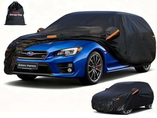 Image of Kayme 7 Layers Hatchback Car Cover Custom Fit for Subaru Impreza (1992-2026), Waterproof All Weather for Automobiles,Rain Sun UV Protection.Black