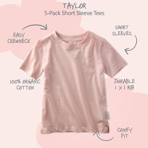 Image of Butterblu Taylor 5-Pack Short Sleeve T-Shirts​ 100% Organic Cotton | GOTS Certified Organic Cotton for Baby, Toddler Girls, Boys, Unisex, Made to Match Layering Solid Colors