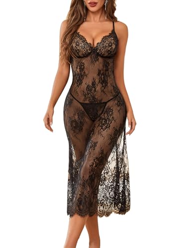Avidlove Women Lingerie Floral Lace Halter Babydoll Lingerie Dress With Thong Nightdress Nightgown for Women