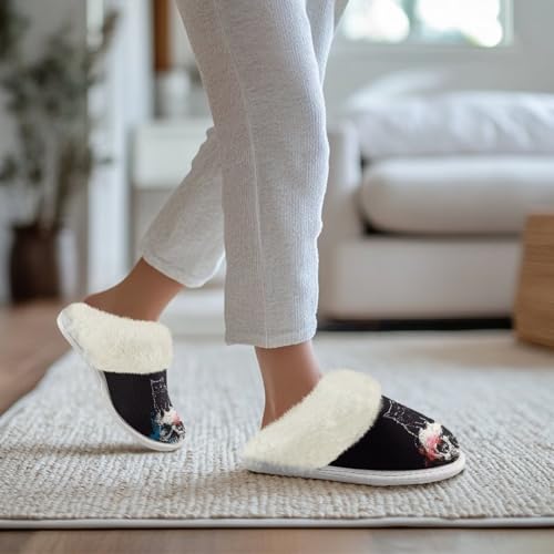 FOR U DESIGNS Skeleton Slippers for Women Plush Indoor House Bedroom Shoes Slide-On Washable Home Slipper Size 5-134
