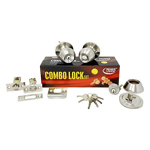 Grip Tight Tools Ed03-6 Set Of 6 Door Knob & Deadbolt Silver Combo Entry Lock Set Door Knob And Single Cylinder Deadbolt Alike: Kw1 Keyway With 36 Keys Included, Satin Stainless Steel #TOP4