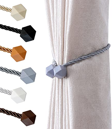 NazTur Magnetic Curtain Tiebacks- Upgrade 2022 with a Thicker Twist Rope and Strong Magnet Tieback Window Treatment Holdbacks Draperies Holders Decorative Drape Handmade Curtain Tie Back (Grey, 4)