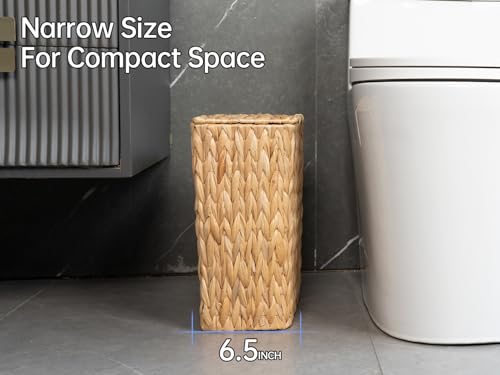 Coeusy 3 Gallon Wicker Trash Can,Small Bathroom Trash Can with Lid,Natural Water Hyacinth Wicker Waste Basket for Bedroom,Toilet,Narrow Garbage Can with Removable Liner by Coeusy - Image 5
