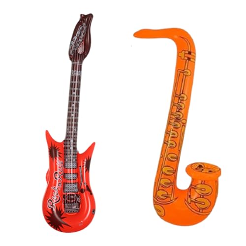 KEQAR 2 Accesorios de Fiesta, Guitarra Inflable y Saxofón Juguete (95 cm, rojo y 70 cm), Instrumentos Musicales Retro para Disfraces Años 80 y Fotobox KEQAR 2 Accesorios de Fiesta, Guitarra Inflable y Saxofón Juguete (95 cm, rojo y 70 cm), Instrumentos Musicales Retro para Disfraces Años 80 y Fotobox