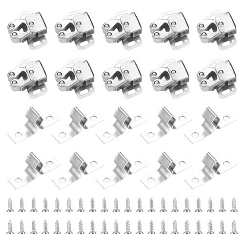 Image of 10 Pcs Twin Double Roller Catch, Zinc Plated Door Catch, Cupboard Latch with 40 Screws, Cabinet Wardrobe Door Latch, Furniture Catches, Closet Wardrobe Catch for Home Caravan Kitchen Drawer Bookcase
