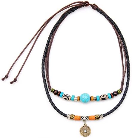 Boho Necklaces for Women Country Concert Outfits Black Choker Necklaces Trendy Long Y Shape Necklaces Western Bohemian Jewelry Brown Suede Wrap Leather Necklaces Country Cow Rodeo Outfits Jewelry