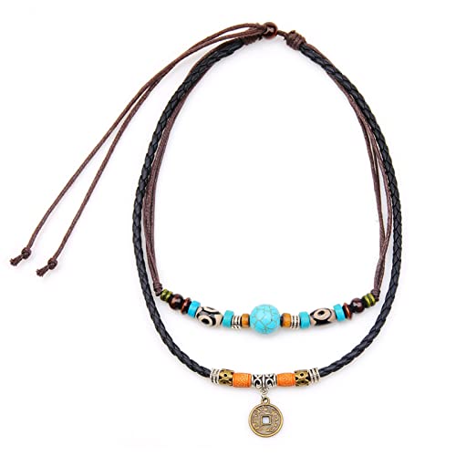 Boho Necklaces for Women Country Concert Outfits Black Choker Necklaces Trendy Long Y Shape Necklaces Western Bohemian Jewelry Brown Suede Wrap Leather Necklaces Country Cow Rodeo Outfits Jewelry