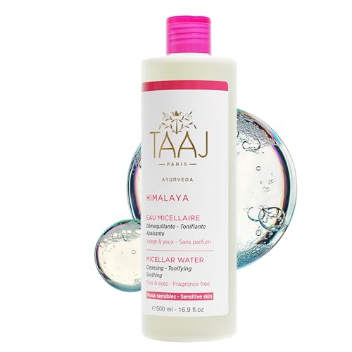 TAAJ | Eau Micellaire - HIMALAYA | Nettoie, Tonifie & Apaise les Peaux Sensibles I Démaquille & Élimine les Impuretés | Peaux sensibles | Vegan & Cruelty Free | 500 ml