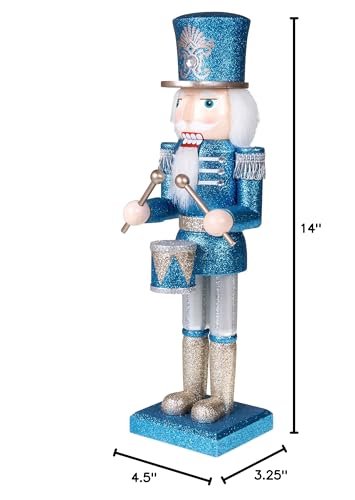 Clever Creations Blue Drummer 14 Inch Traditional Wooden Nutcracker, Festive Christmas Décor for Shelves and Tables