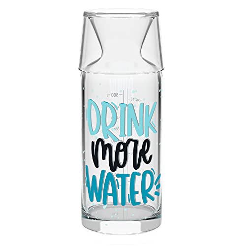 Rakle Bedside Water Carafe – 23.6oz Water Carafe and Glass – Motivational Sayings Glass Water Pitcher for Nightstand, Bedroom, Bathroom – Glass Water Carafe/Mouthwash Container for Water, Juice
