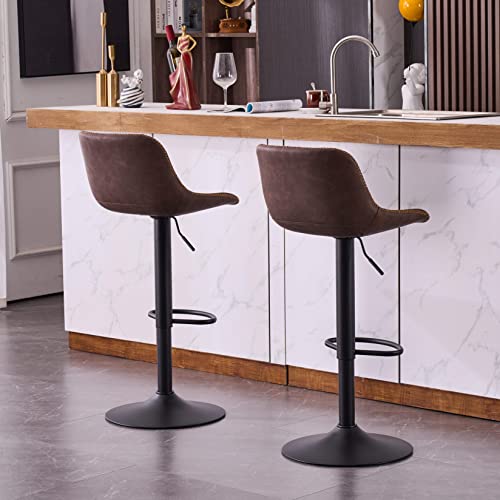 Kidol & Shellder Bar Stools Set Of 2 Brown Adjustable Swivel Barstools Vintage Bar Chairs Pu Padded Counter Stools,3 Mins Quick Assembly,Loads Up To 300Lbs #TOP4