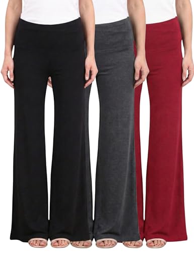 Image of Popana Wide-Leg Pants Palazzo Pants, Soft Lightweight Flowy Bootcut Wide Leg Lounge Pants for Women 3-Pack