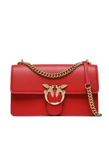 PINKO Damen Love One Classic Dc Kalbsleder Se Tasche, R41q_Rot-Antique Gold, Einheitsgröße Cover
