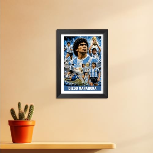 Image of TenorArts Diego Maradona Argentina Poster Worldcup Themed Laminated Photo Frame Painting with Matt Finish Black Texture (12 inches x 9inches)