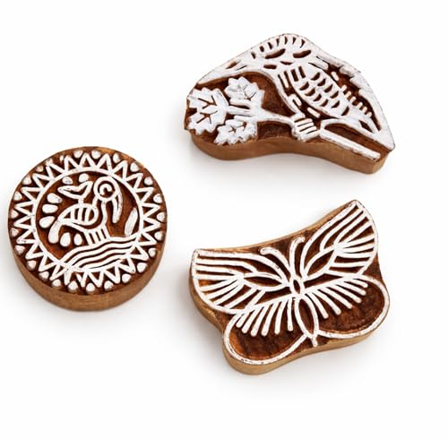 Image of Set of 10 | Wooden Stamps Multi Shapes & Design Blocks for Scrapbooking | Handmade Baren for Project Designing | Fabric Textile | Clay | Pottery Craft