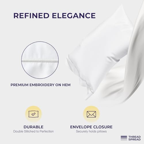 Image of THREAD SPREAD 100% Egyptian Cotton King Size Pillow Cases Set of 2 - Luxury 2000 Series Pillow Cases King Size (21 inch x 41 inch, White), Soft Cooling Envelope Closure Hotel Egyptian Cotton Pillowcases