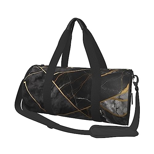 Sac de gym rond noir en marbre d'or sac de sport de voyage grande capacité de taille unique