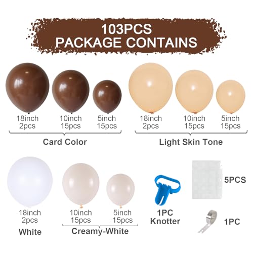 Brown Balloon Arch Kit, 103pcs Dark Brown Balloon Garland with Beige Nude Neutral Cream Different Size Balloons for Birthday Teddy Bear Baby Shower Neutral Woodland Wild One Wedding Party Decoration - Image 2
