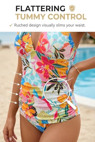 Image of Yonique Women's Halter Tankini Top V Neck Swim Top Tummy Control Bathing Suit