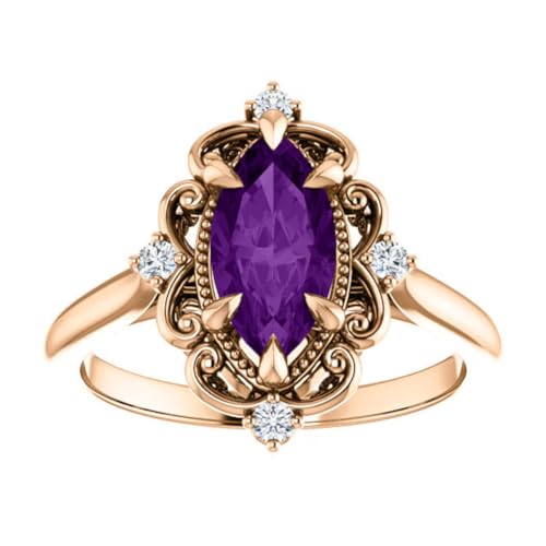 Vintage Engagement Ring, Victorian 1.0 CT Marquise Purple Diamond, Filigree Marquise Purple Amethyst Ring, 925 Sterling Silver Ring, Perfact for Gifts3