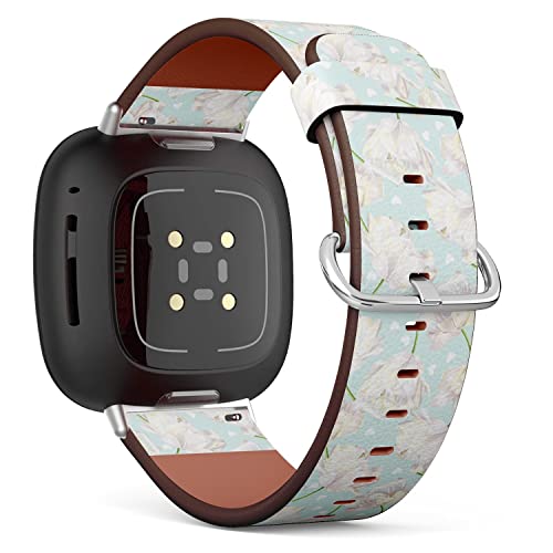 CJBROES Replacement Leather Watch Band, Compatible with Fitbit Versa 3 and Fitbit Sense of Wristband Bracelet Accessory - White-Tulip