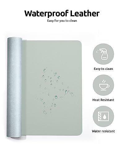 YSAGi Leather Desk Protector, Office Mat, Large Mouse Mat, Non-Slip PU Leather Blotter, Laptop Pad, Waterproof Writing Pad for Office and Home (Grayish Green, 23.6" x 13.8") - Image 5